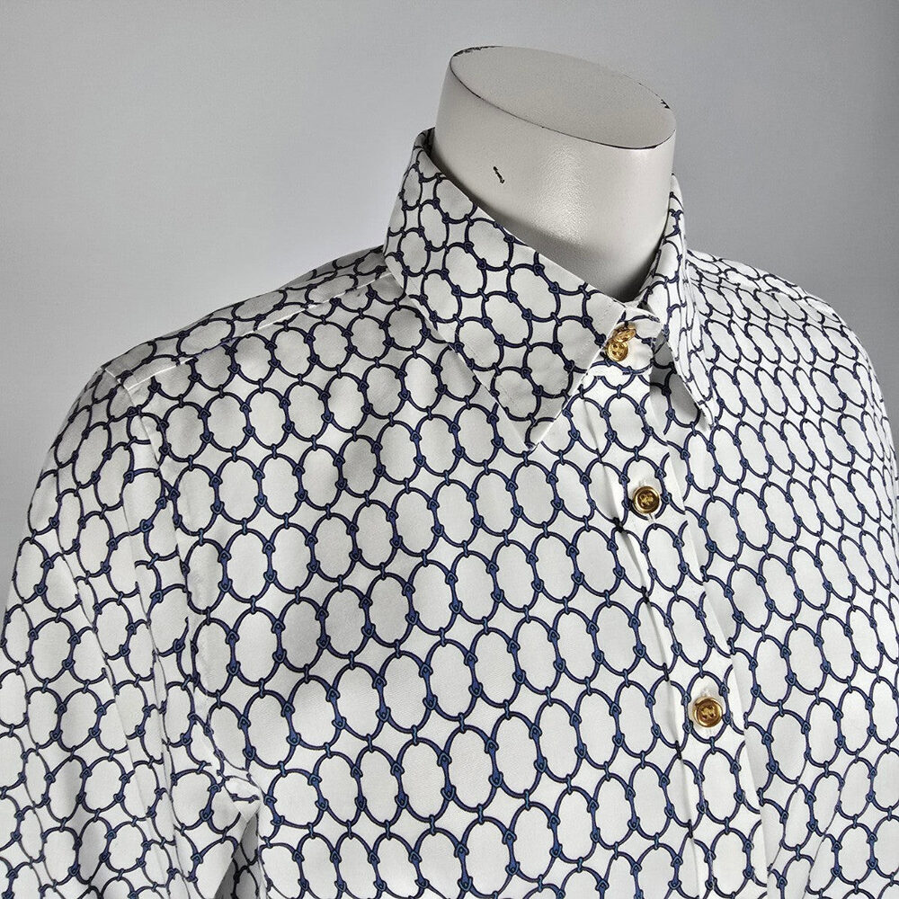 Talbots Petites White Chain Print Cotton Button Up Blouse Top Size 8p - Picture 3 of 10